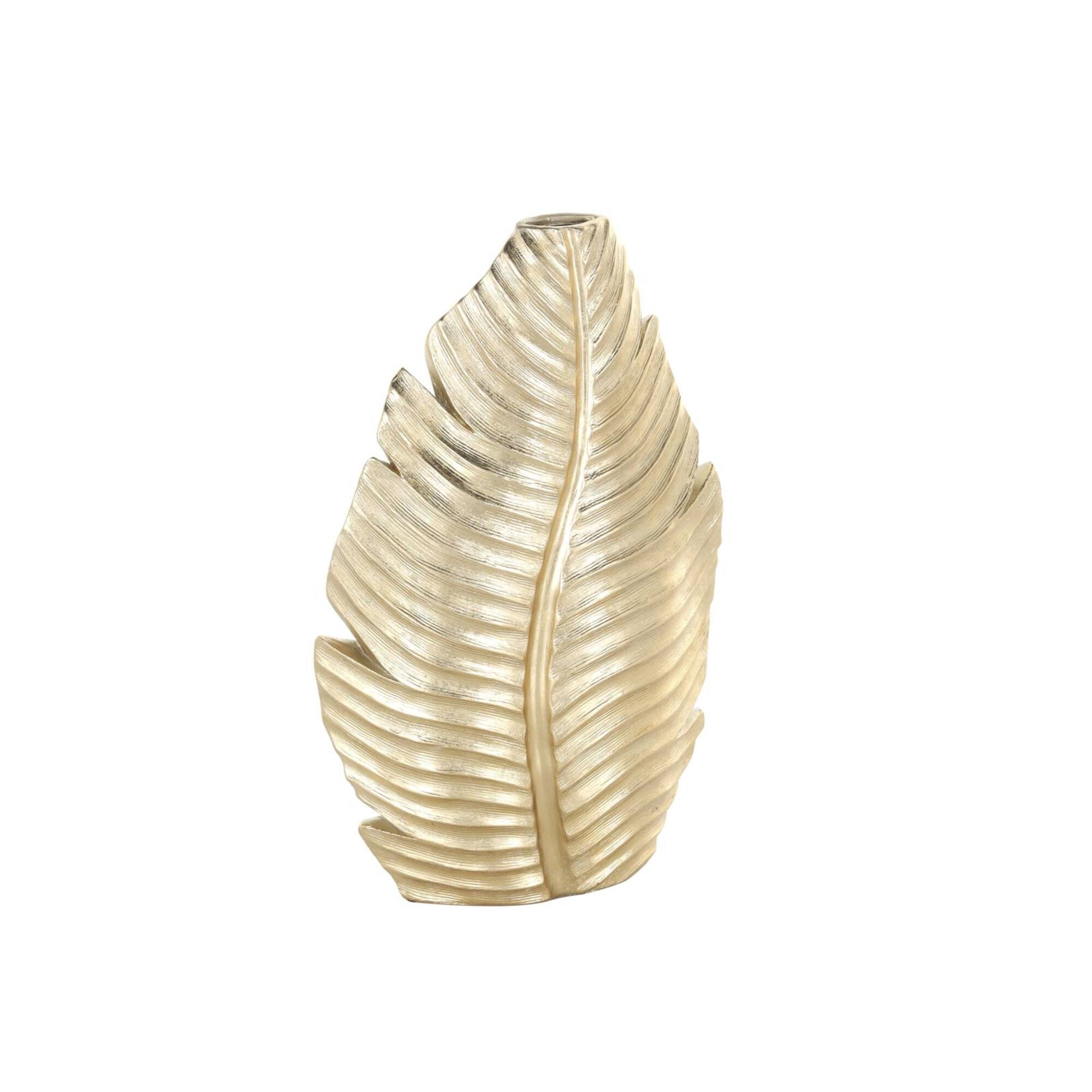 14" Gold Metallic Curved Leaf Polystone Vase